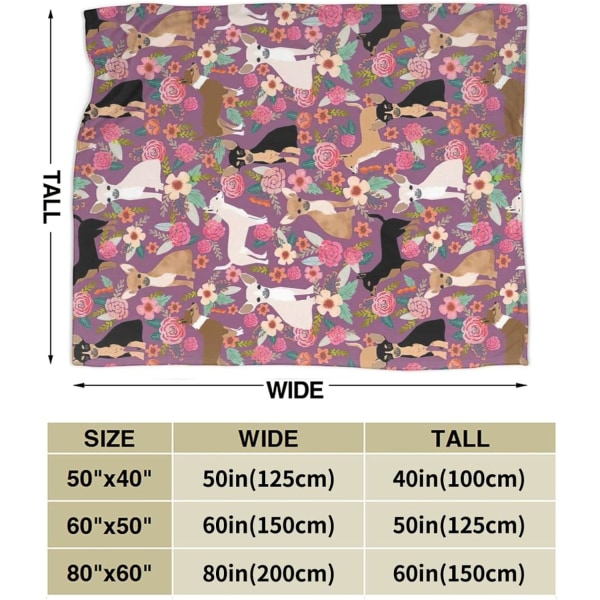 Ansiktsklut Plysj Teppe, Chihuahua Hunderase Blomster Kjæledyr Gave for Vår Lounger, Air Conditioning Teppe Kvalitet Vaskbar 60x50 Tommer, Svart