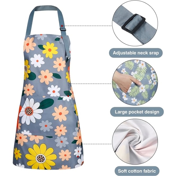 3-pack blommiga förkläden med ficka, blommande damförkläden Vattentäta justerbara matlagningsförkläden för trädgårdsskötsel och salong