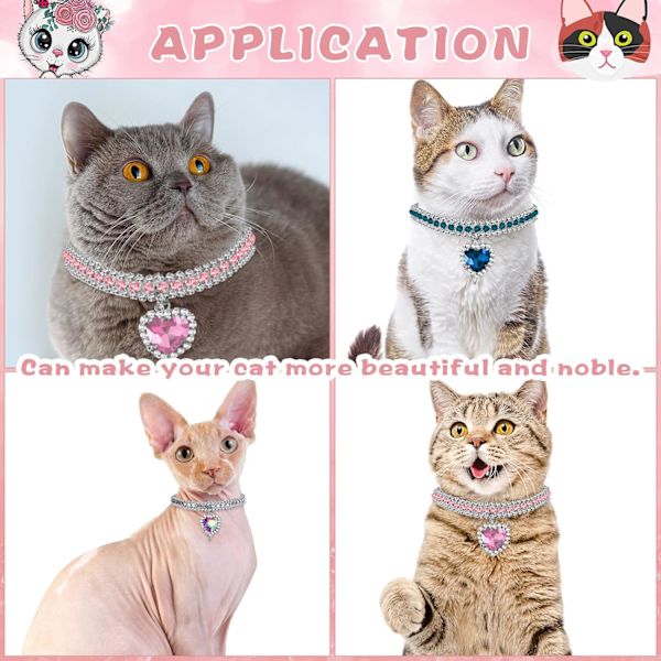 4 stycken strass katt halsband hjärta bling breakaway katt halsband justerbar krage mjuk sammet kattunge krage med strass kärleks hjärta (7,9-9,8 tum)