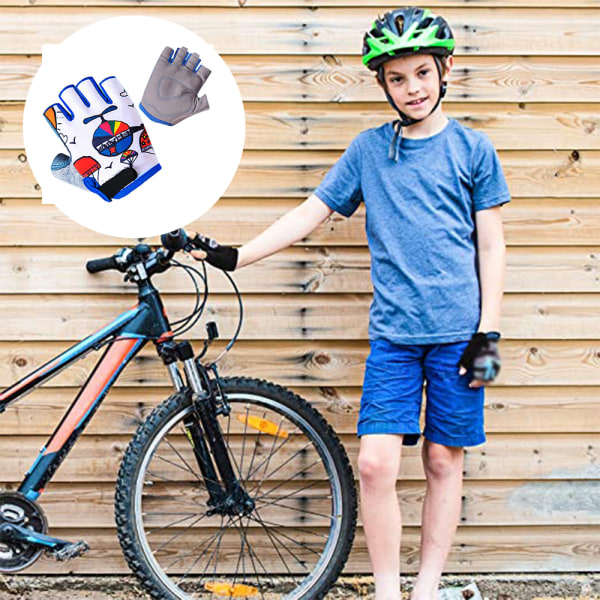 Cykelhandskar | Fingerlösa handskar för barn | Perfekt för cykel, scooter och skateboard | Idealisk för pojkar och flickor-Blå-M