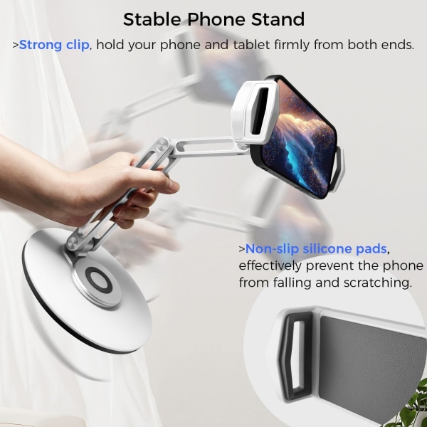 justerbar mobiltelefonhållare, 360-graders roterbar hopfällbar mobiltelefonhållare för stationär mobiltelefon, stabil aluminium Kindle