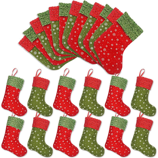 Heyone Julstrumpor Mini, 24 st 9 tum Filtsstrumpor med Snöflinga Tryck, Presentkort Bestickhållare, Bulk Godis för Grannar Kollegor Barn
