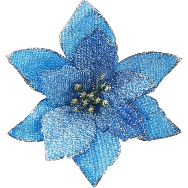 Juleglans Poinsettia Blomster 30stk Glitter Poinsettia Juletre Ornamenter Kunstige Blomster til Juletre 5.12inch-Blå