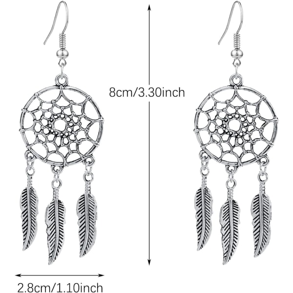 Kvinne Retro Sølv BOHO Stil Metall Dangle Drop Øredobber Drømmefanger Statement Fjær Dangle Dusker Turkis Øredobber for Kvinner Jenter