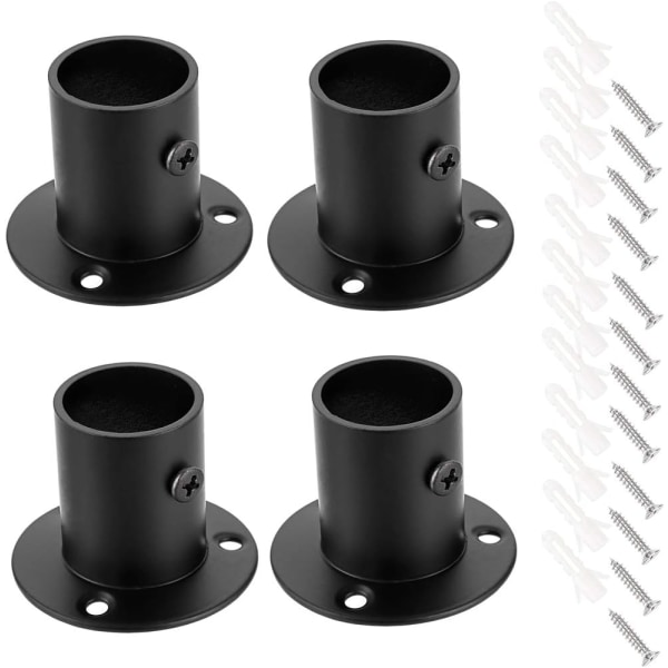 4-pack rostfria stånghylsor Flänsstångshållare, väggmonterad rörfäste med skruvar för garderobsdusch (passar 25 mm / 1'') (svart)