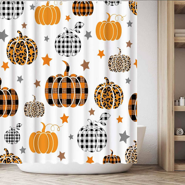 Høst Gresskar Dusjforheng Høst Halloween Thanksgiving Høst Buffalo Sjekk Farmhouse Hjem Bathtubs Baderom Forheng 72\"x72\"