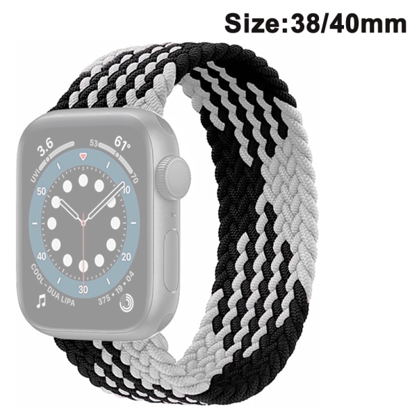 Apple Watch -rannekkeen kanssa yhteensopivat nylon Joustava nylon elastinen urheiluhihna - [musta+valkoinen] 38/40 mm koko S