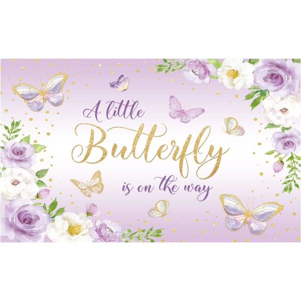 En liten fjäril är på väg lila bakgrund flicka 1:a födelsedag baby shower prinsessa festtillbehör blomsterbakgrund