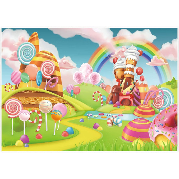 7x5ft Lollipop Candyland Bakgrund Söt Cartoon Regnbåge Festtillbehör för Flickor 1:a Första Födelsedag Dekoration Cupcake Glass