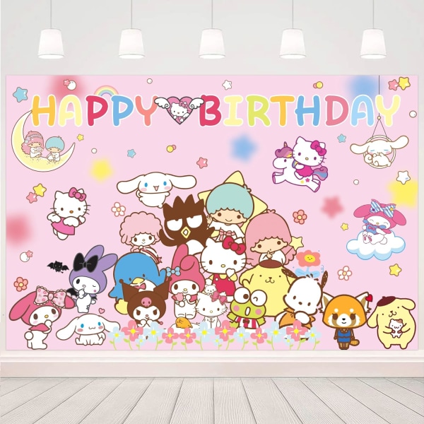 Kitty bursdag dekorasjoner bakteppe Kawaii festutstyr Happy Birthday Banner, 70-47 tommer vegg - Store dekorasjoner Kitty bursdag