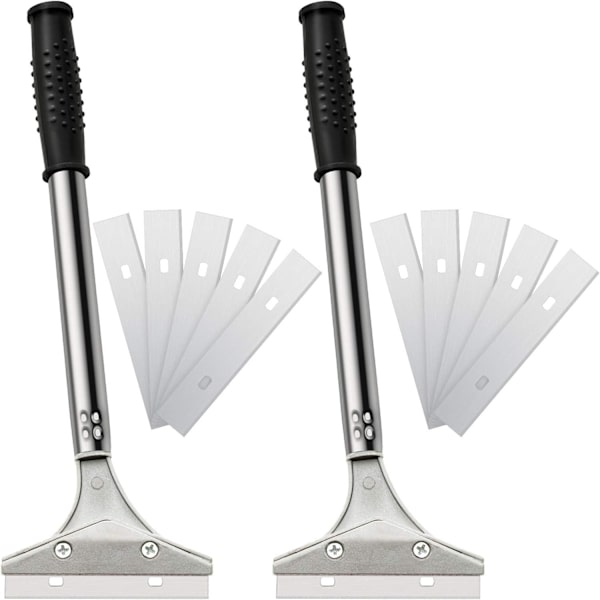 4 tommer skraber med barberblad - Flisemalingsskraber - Gulvskraber til fjernelse af tapet - Glatteskraber med 10 udskiftelige blade, 2 stk. (sort)