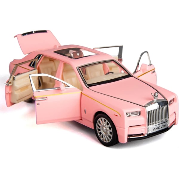 1/32 Rolls-Royce Phantom -malliauto, sinkkiseoksesta vedettävä takaisinvedettävä leluauto äänillä ja valolla lapsille pojalle tytölle lahja (vaaleanpunainen)