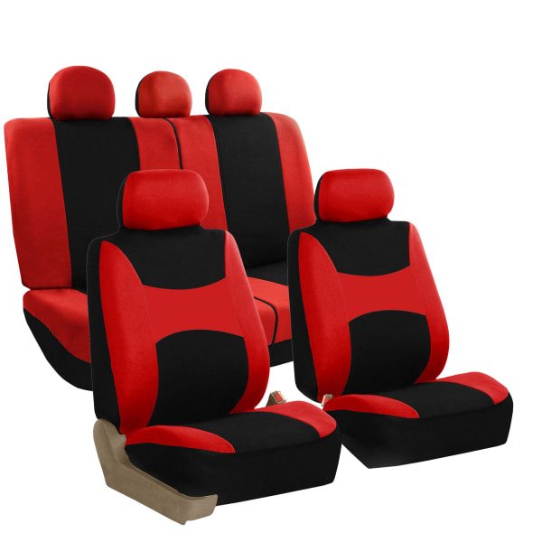 9-pak rød og sort autotilbehørssæt, split bænk komplet sæt sædebetræk