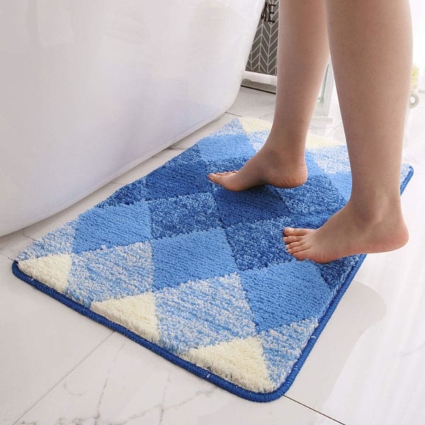 Gradient Diamant Bademåtte Mikrofiber Blød Shaggy Bademåtte Skridsikker Absorberende Plys Gulvtæppe til Badekar Bruser Badeværelse (Blå, 24\"x35\")