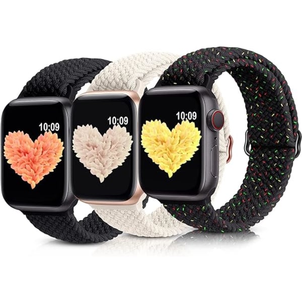 Solo Loop -punottu ranneke, yhteensopiva Apple Watch -rannekkeiden kanssa 44 mm 45 mm, naisille ja miehille, nailonista valmistettu joustava urheiluranneke, säädettävä, 3 pakkausta