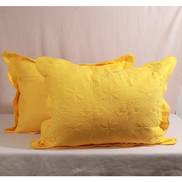 2-delt brodert bomull quiltet senge putevar Rustic Solid Color Soft dekorative putetrekk sett (Gul, 20\"x28\")