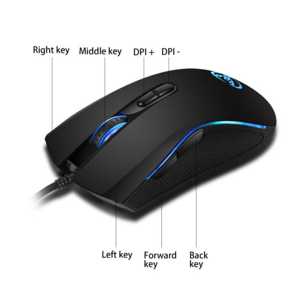 RGB Gaming Mus - Bakbelyst kablet ergonomisk 7-knapps programmerbar mus med 7200 DPI for Windows PC (svart) - Gaming Mus Kablet