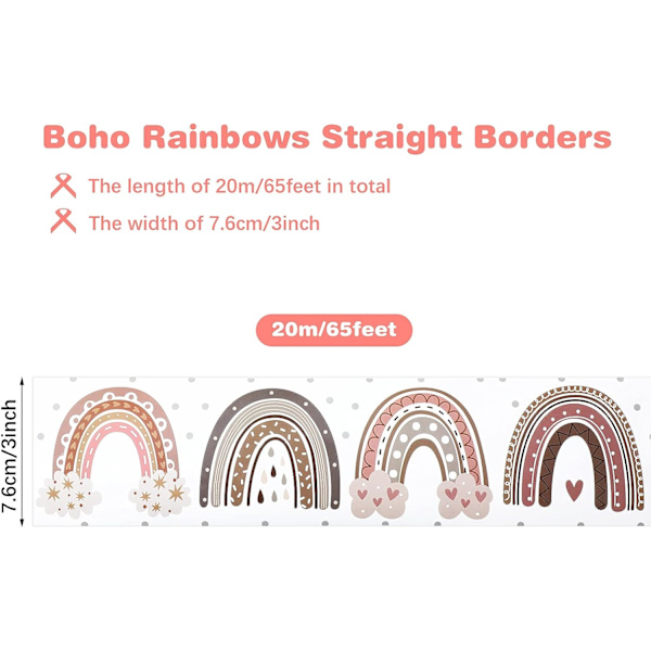 Regnbue opslagstavle kant Rainbow lige panel kant med prikker og hjerter til klasseværelset (65ft)