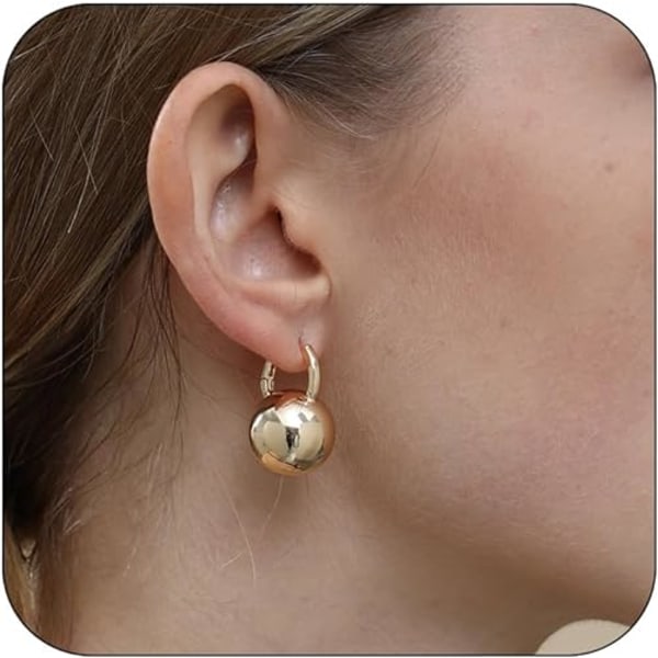 Guld/sølv bøjleøreringe, guldkugle-dråbekram-øreringe til kvinder og piger, allergivenlige lette guldbelagte øreringe
