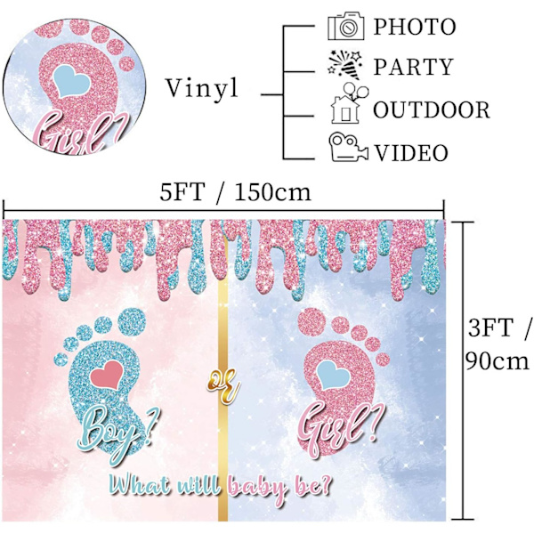 Rosa och blå små fötter Kön avslöja Fotografi Bakgrund Pojke eller flicka Baby Fotavtryck Foto Bakgrund för Nyfödd Han 5x3ft