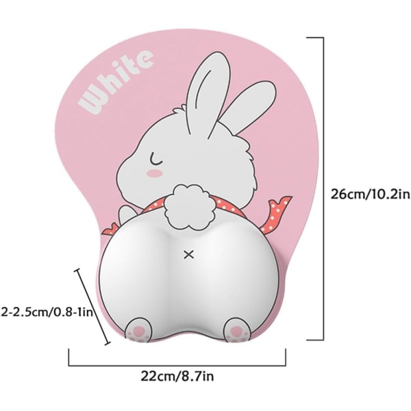 Musmatta med tecknad kanin och handledsstöd, halkfri bas, ergonomisk spelmusmatta för smärtlindring, söt musmatta för dator, bärbar dator, kontor, hem
