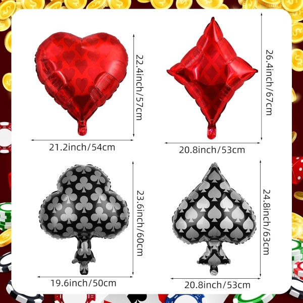 16 kpl Kasino Teemalla Juhlakoristeita 20 tuuman Kasino Folioballoonit Pikat, Sydämet Pelikortit Balloonit Las Vegas Juhliin, Pokeri Tapahtumiin