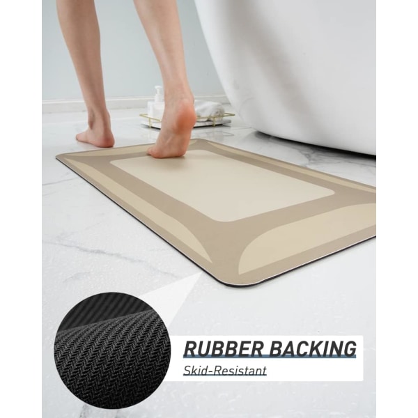Bademåtte - Hurtigtørrende absorberende gummibagsideret bademåtte tynd bademåtte til badeværelsesgulv 17 \"X27.5\"