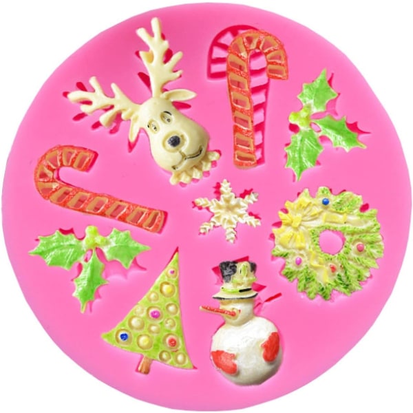 Form 4 delar Jul Älg Julgran Jultomte Snögubbe Snöflinga Silikonform Flip Socker Choklad Tårta Form