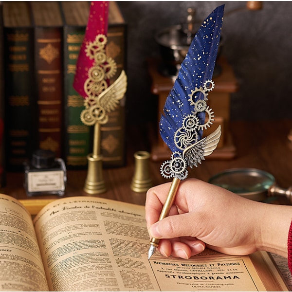 Peacock Mechanical Punk Style Wings Pen Dip Ink Set (Excluding Notebook/Notepad) Mörkblå