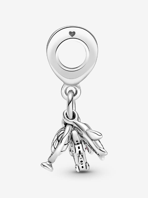 Pandora – Charm med fly, globus og koffert – Sterlingsølv