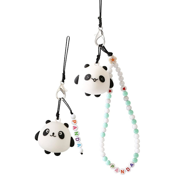 2 kpl Pariskunnan puhelimen rannehihna Anti-Lost Charm Panda Cartoon avaimenperä Kawaii akryylihelmet Lanyard pojille tytöille vihreä
