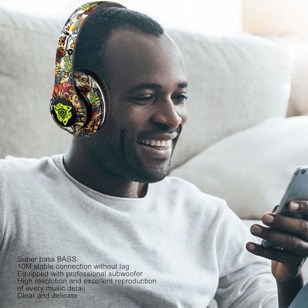 Goshyda Langattomat Bluetooth-kuulokkeet, Melua Kuulokkeet ja Ammattimainen Subwoofer-kaiuttimet, Langalliset Kuulokkeet Syvällä Bassolla ja Graffiti D