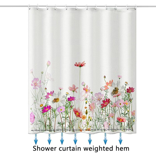 Blommig duschdraperi, Gesar blommig duschdraperi -72 \"B x 72\" L, med 12 krokar, fållad viktad badkarsduschdraperi