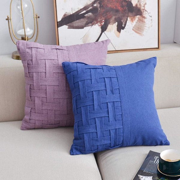 Dekorativt putetrekk i vevd mønster, mykt linstrukturert, ensfarget, firkantet putetrekk til sofa, soverom, bil (GT lilla, 45 x 45 cm)