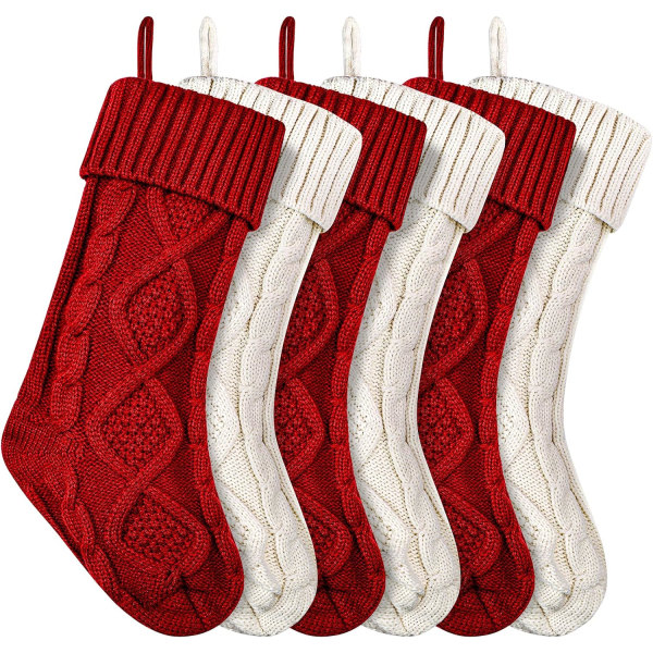 Julekuler Store Strikkede Julekuler 18 Tommer Peis Hengende Strømper for Familie Ferie Julepynt (Burgunder, Elfenben, 6)