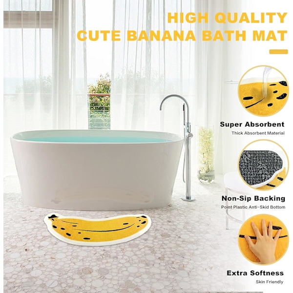 Banan Bad Tepper for Baderom Sklisikker Superabsorberende Badematte for Gulv Badematter Vaskbar Gul Tegneserie Badtepper 17.7x39.4inch/45x100cm