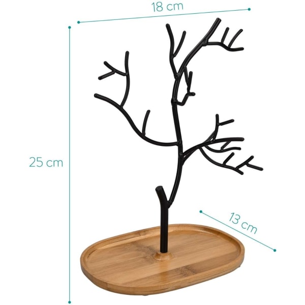 Metal Smykkestativ - Organiser Hanger Display Holder med Bambusskål til Opbevaring af Halskæder, Armbånd, Ringe, Tilbehør