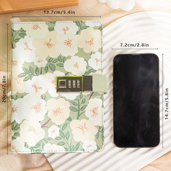 Dagbok med lås, blomma och fjärilsjournal, påfyllningsbar PU-läderdagbok med lås och nyckel för kvinnor flickor, B6 hemlig personlig
