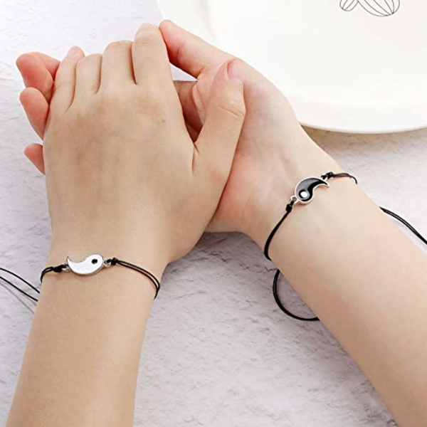 Bestevenn armbånd Par armbånd for 2 matchende Yin Yang Hans og hennes elsker armbånd Smykker for Bff vennskap forhold(Yin Yang-Stil 1)