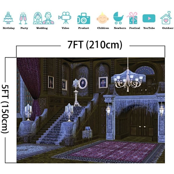 7x5ft Halloween Baggrund Halloween Spøghus Baggrund til Fotografering Edderkoppespind Retro Trapper Uhyggelig Kulisse Baggrund Børn