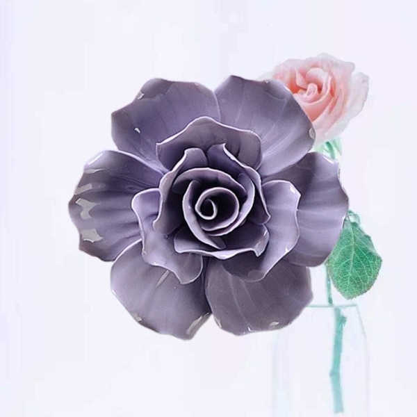 Keramisk Blomma Vägghängande 3D Rose Ornament Vägg Bakgrund Väggmålning Hängande dekoration- Storlek S (lila)