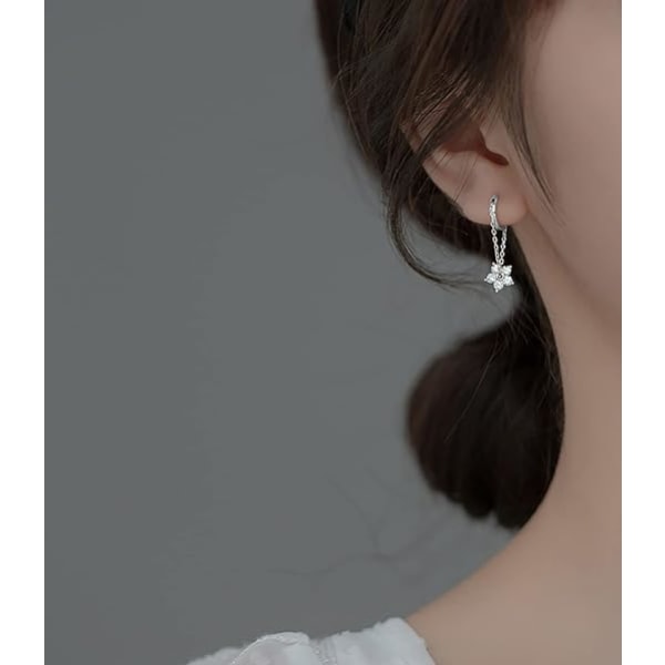 925 Sterling Silver Flower Chain Drop Earrings Hoop for Women Teen Girls Huggie Hoop Dangle Earrings Chain