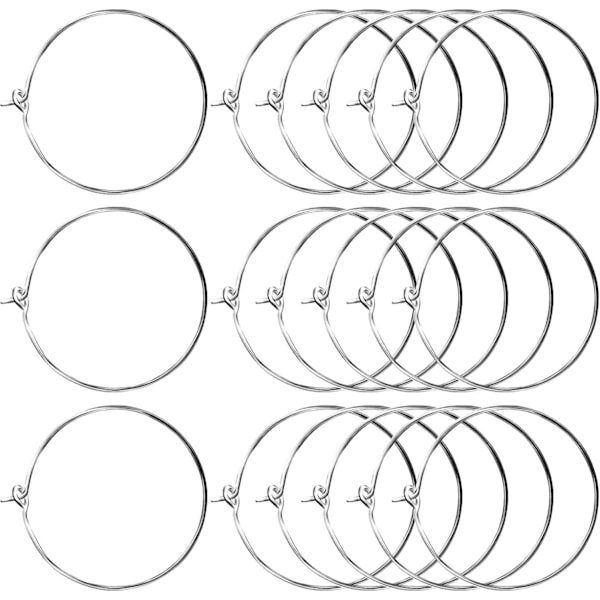 100 stycken silverfärgade vinglascharmringar örhänge hoops 30mm