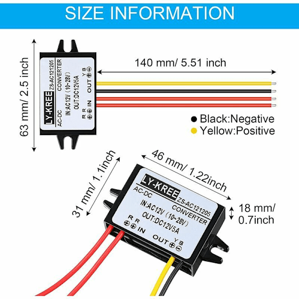 AC-DC-omvandlare AC 12V (10-28V) till DC 12V Spänningsreducerare, IP68 Vattentät Buck-omvandlarmodul Regulator