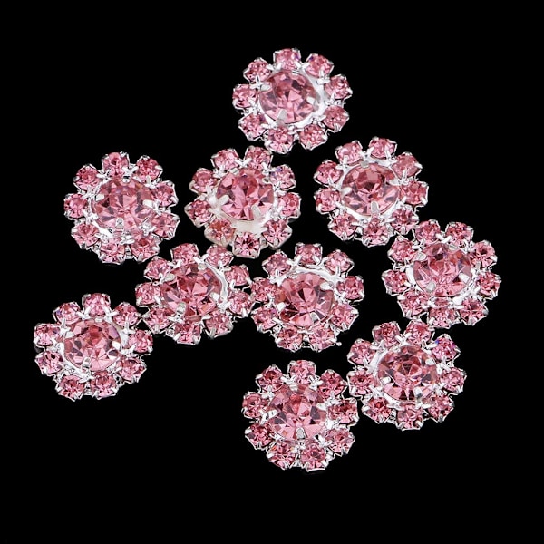 10 st kristall strass blomma utsmyckningar knapp flatback bröllop dekorer rosa