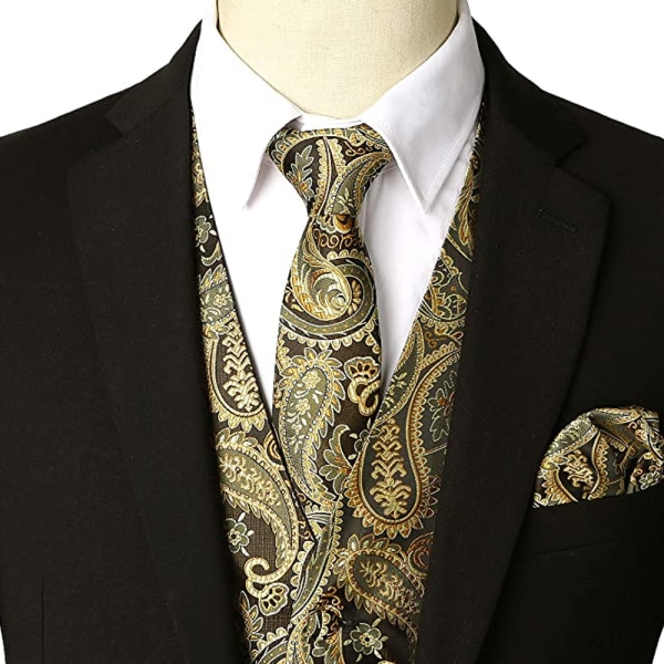 1 Set / 3-delars formell herr väst kostym väst set bröllop casual väst tryckt mönster bröst slips