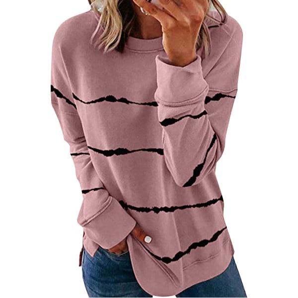 Womens Casual Crewneck Tie Dye Sweatshirt Striped Printed Loose Soft Long Sleeve Pullover Tops Shirts