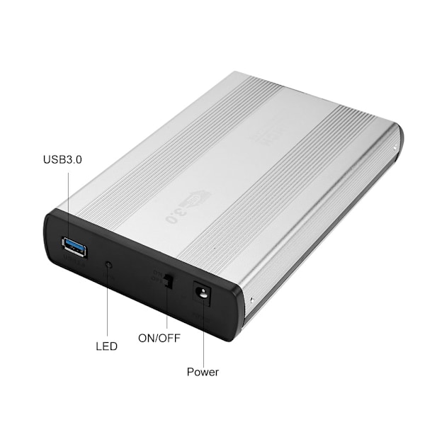 3,5 tums hårddisk extern HDD-hölje USB 3.0 SATA HDD-box 100-240V (EU Silver)