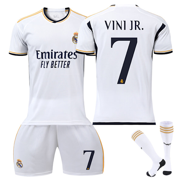 Heta nya erbjudanden! Högkvalitativ fotbollströja barn nr. 7 Vinicius fans fotbollströja kit hemma match barn pojkar tröja träningsdräkt tröja+shorts+strumpor 8-9Years
