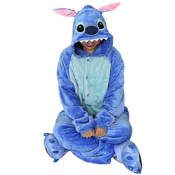 Heta påskerbjudanden! Enhörningskatt Onesies Vuxna Djur Stitch totoro Onesie Kvinnor Män Par Vinter Pyjamas Kostym Sovkläder Hemmakläder-xindaren Rosa s Pink stitch 4t (height 95-105cm)
